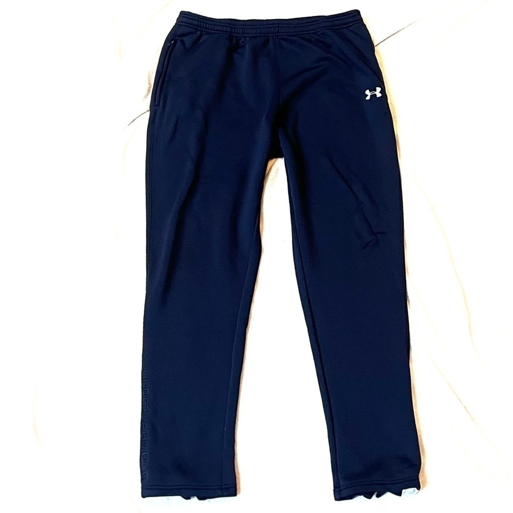 Under Armour Men’s Joggers Pockets Large Solid Blue White Pull On Waist Stretch